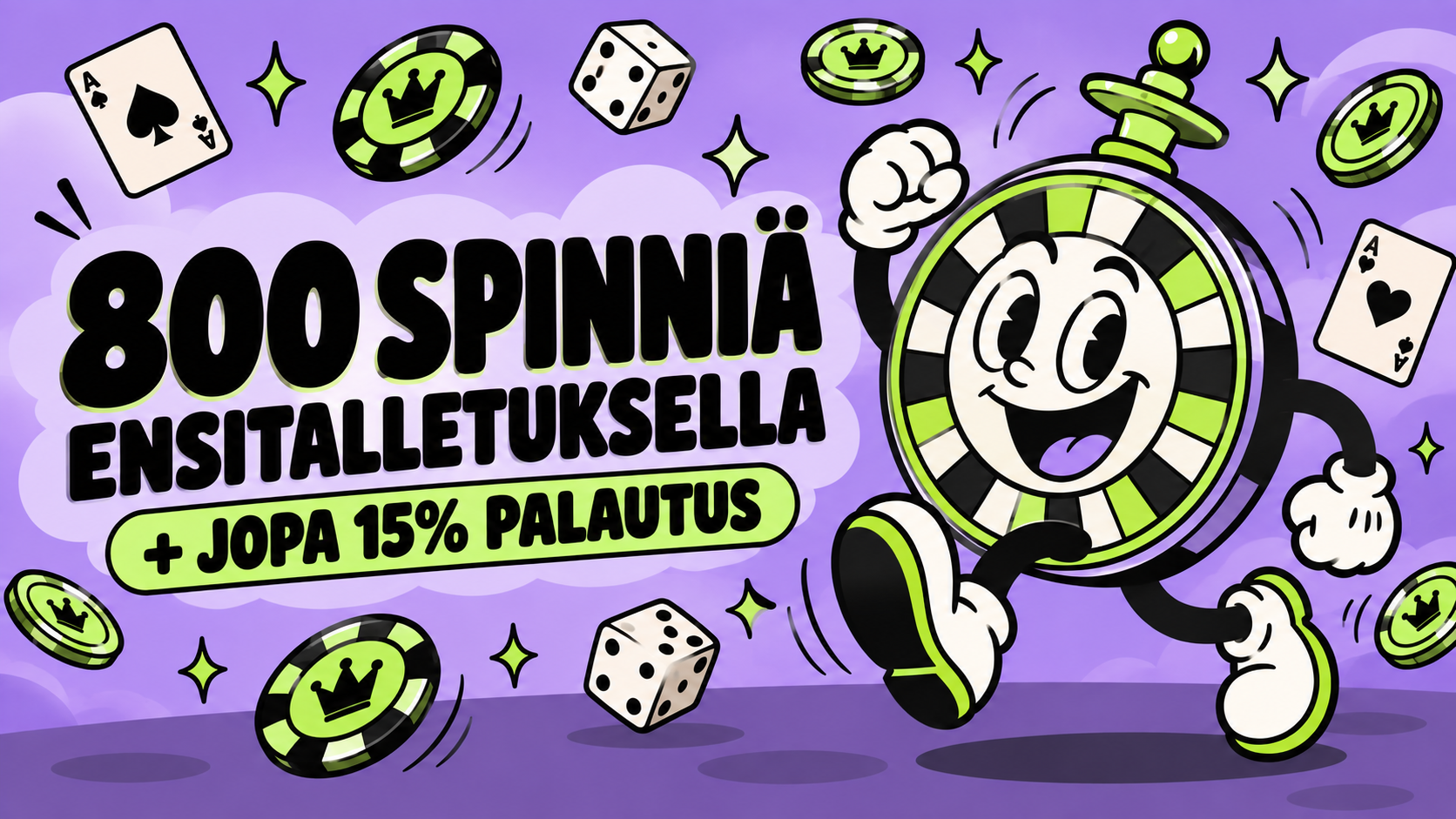 Rullat Kasino 800 spinniä ensitalletuksella ja 15% palautus